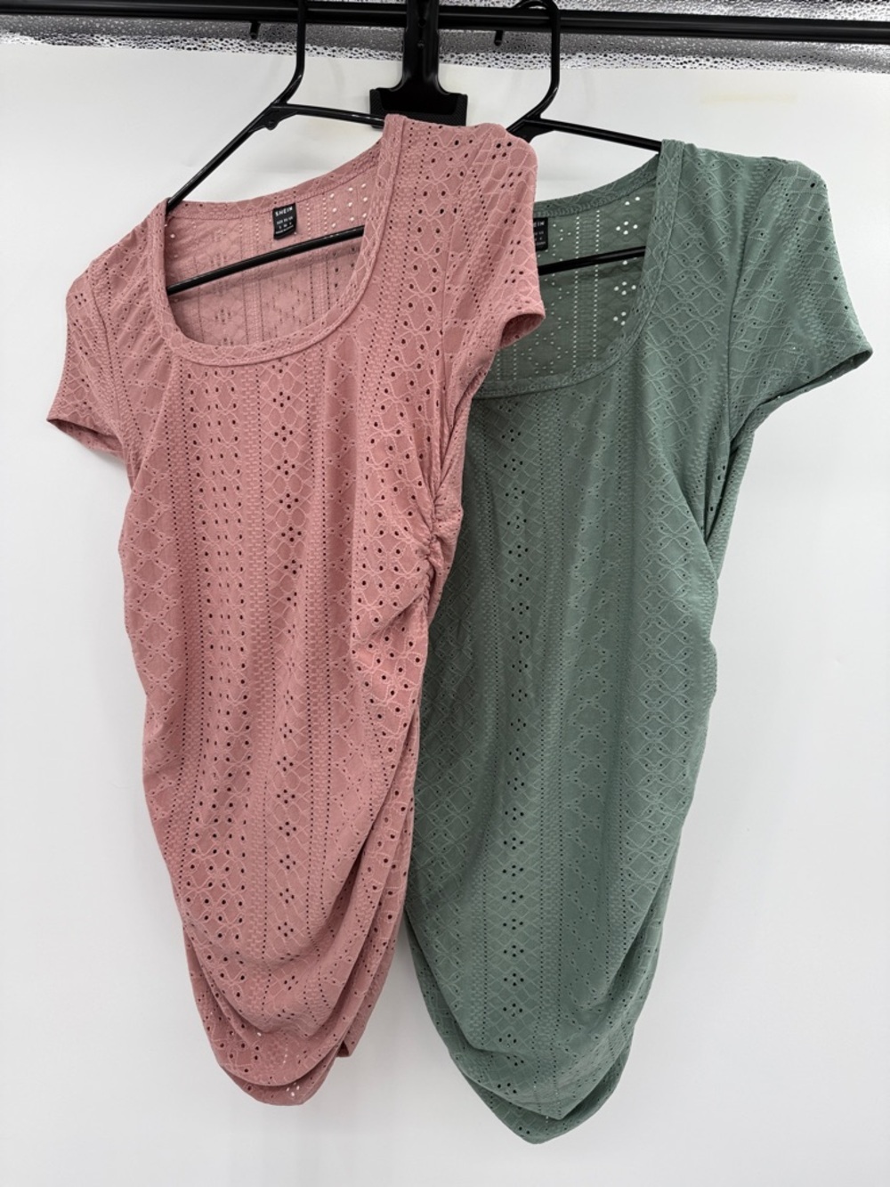 SHEIN Dusty Rose and Sage Eyelet Scoop Neck Short Sleeve Maternity Tops Size S